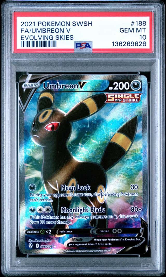 UMBREON V 2021 POKEMON EVOLVING SKIES 188/203 FULL ART PSA 10 Q3963-7