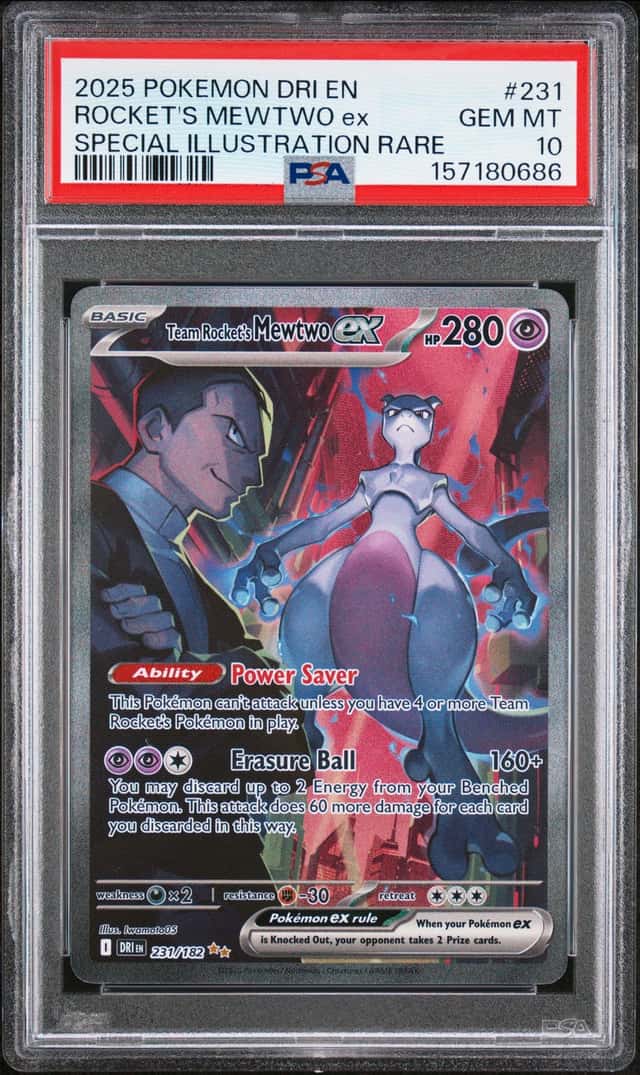 TEAM ROCKETS MEWTWO EX 2025 POKEMON DESTINED RIVALS 231/182 SIR PSA 10 Q3963-7