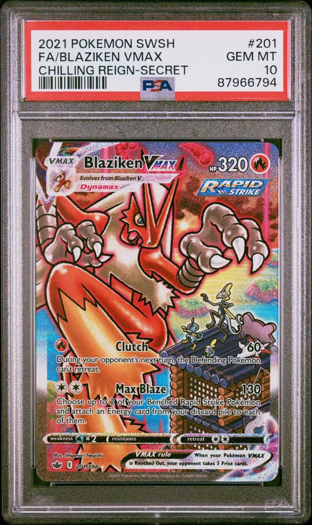 Pokemon 2021 Chilling Reign Blaziken VMAX 201/198 Alt Art Secret Holo PSA 10