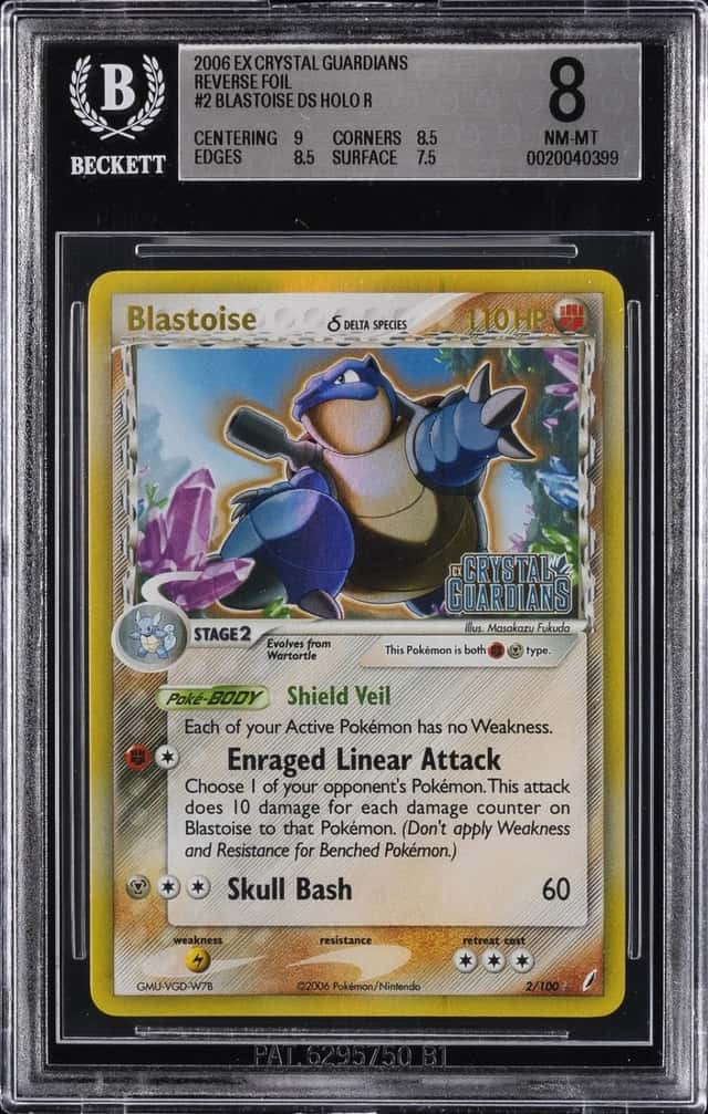2006 POKEMON EX CRYSTAL GUARDIANS REVERSE FOIL #2 BLASTOISE BGS 8