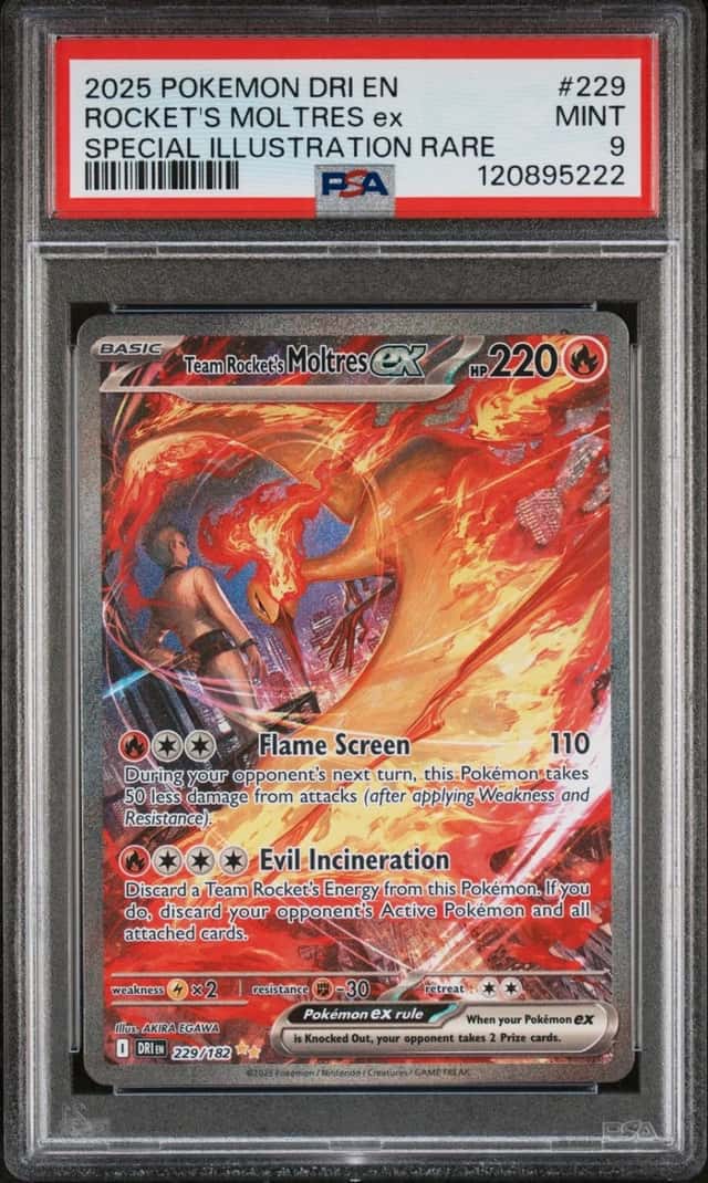 2025 POKEMON DRI SPECIAL ILLUSTRATION RARE #229 TEAM ROCKET'S MOLTRES EX PSA 9