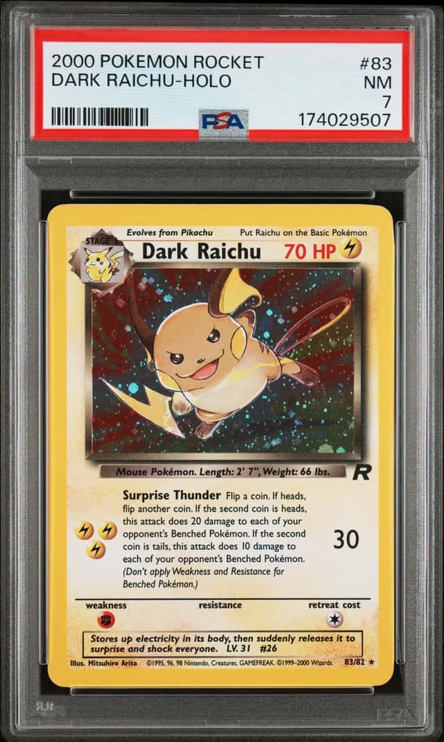 2000 Pokemon Team Rocket Dark Raichu Holo #83/82 PSA 7