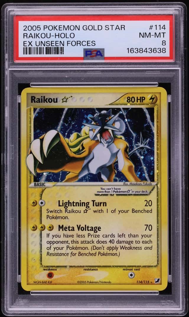 2005 Pokemon EX Unseen Forces Holo Raikou Gold Star #114 PSA 8 NM-MT