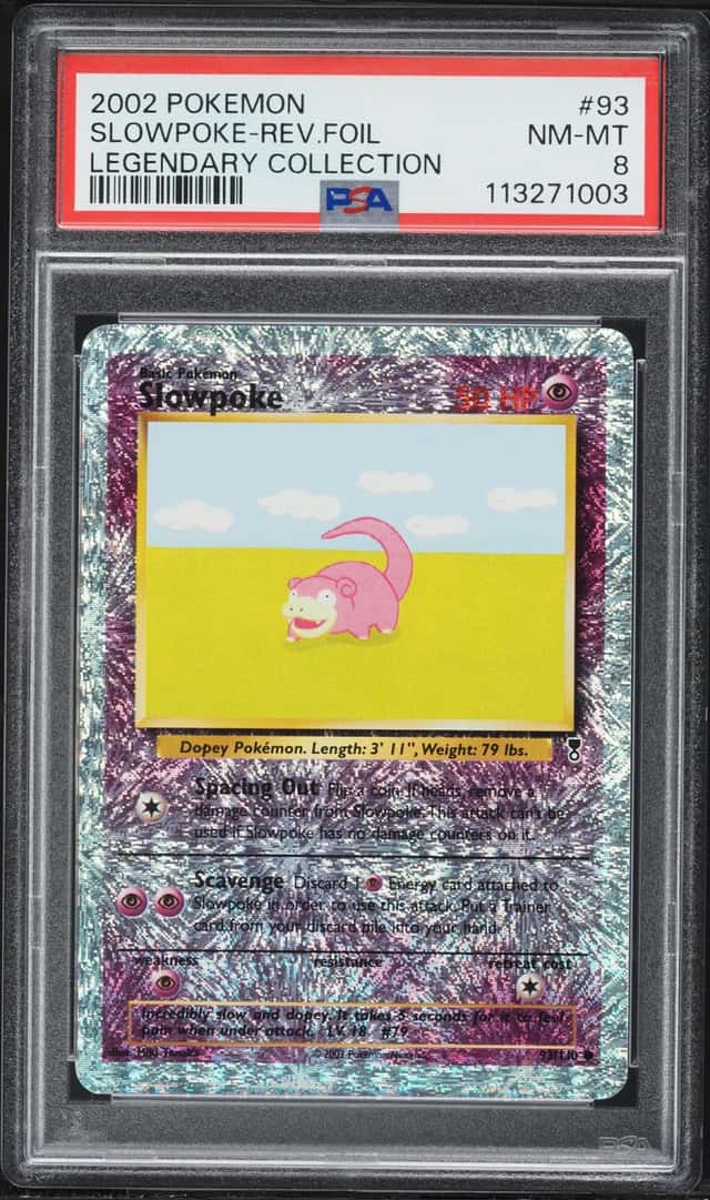 2002 Pokemon Legendary Collection Reverse Holo Slowpoke #93 PSA 8 NM-MT