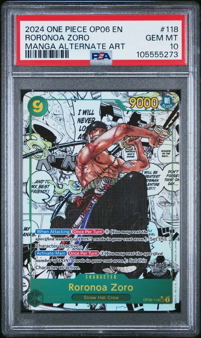 2024 One Piece Wings Of The Captain Alt Manga Art Roronoa Zoro #OP06-118 PSA 10 GEM MINT