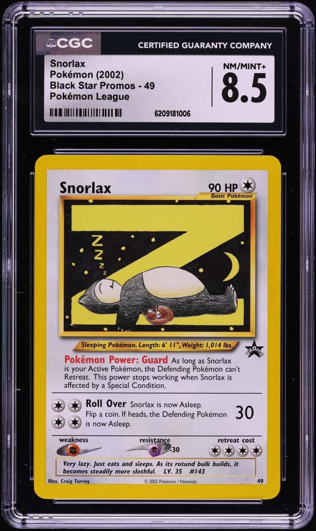 2002 Pokemon League Black Star Promo Snorlax #49 CGC 8.5 NM-MT+