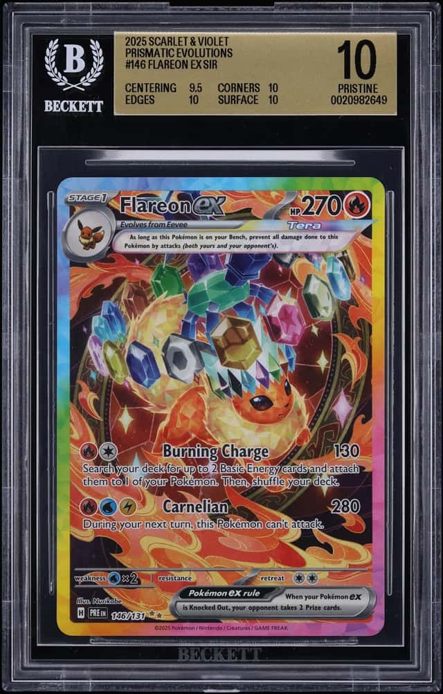 2025 Pokemon Scarlet & Violet Prismatic Evolutions SIR Flareon EX #146 BGS 10 PRISTINE