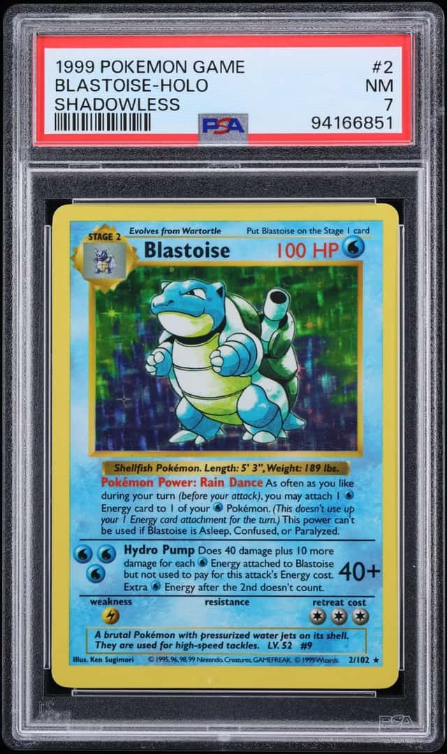 1999 Pokemon Base Set Shadowless Holo Blastoise #2 PSA 7 NRMT