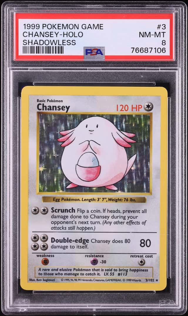 1999 Pokemon Base Set Shadowless Holo Chansey #3 PSA 8 NM-MT