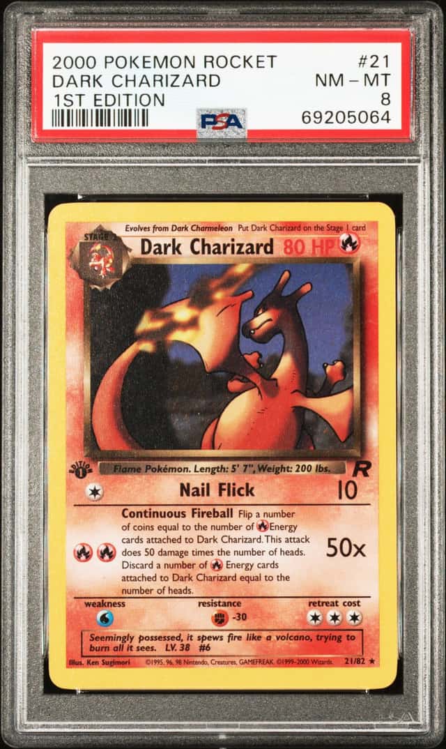 2000 Pokemon Team Rocket 1st Edition Dark Charizard #21 PSA 8 NM-MT