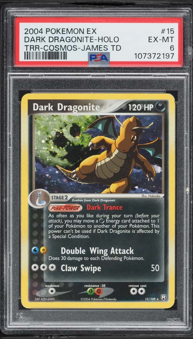 2004 Pokemon EX Team Rocket Returns James Theme Deck Cosmos Holo Dark Dragonite #15 PSA 6 EXMT