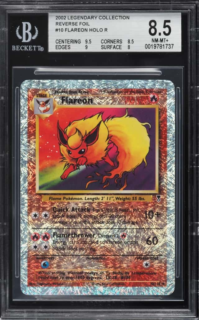 2002 Pokemon Legendary Collection Reverse Holo Flareon #10 BGS 8.5 NM-MT+