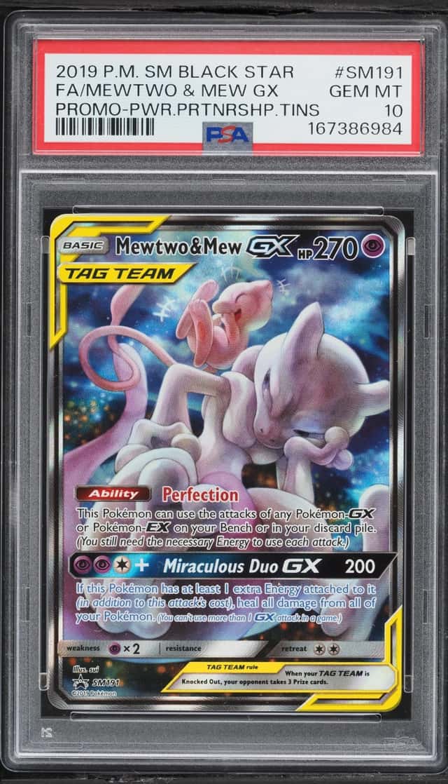 2019 Pokemon SM Promo Power Partnership Tin Full Art Mewtwo & Mew GX #SM191 PSA 10 GEM MINT