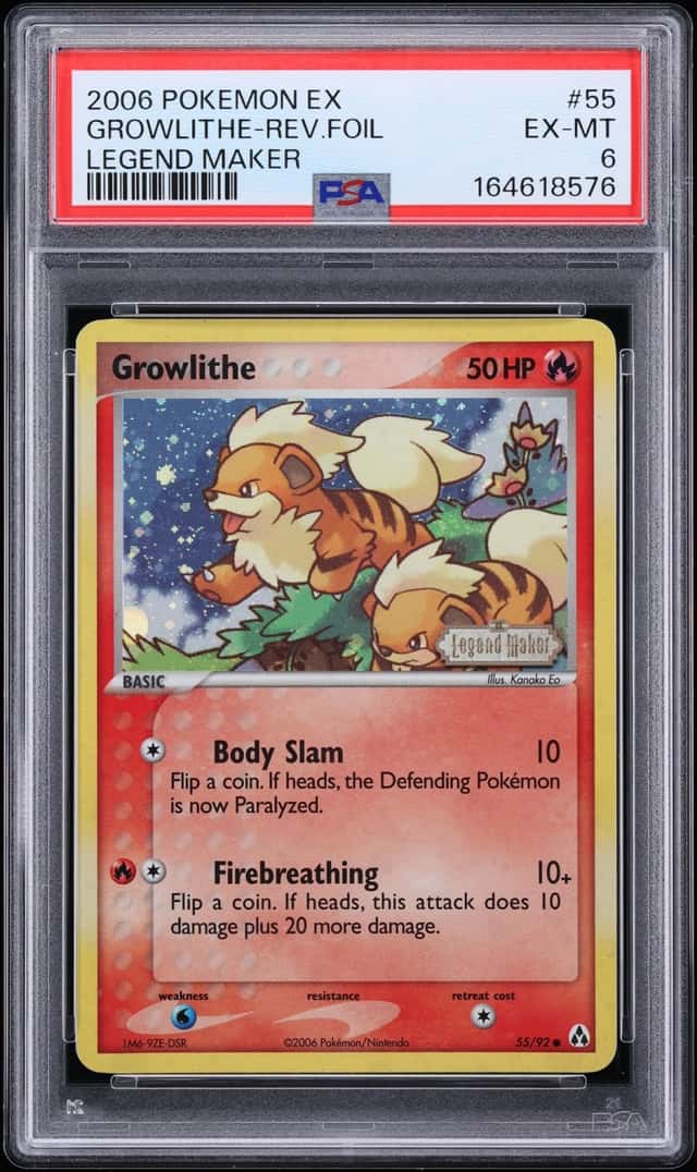 2006 Pokemon EX Legend Maker Reverse Holo Growlithe #55 PSA 6 EXMT