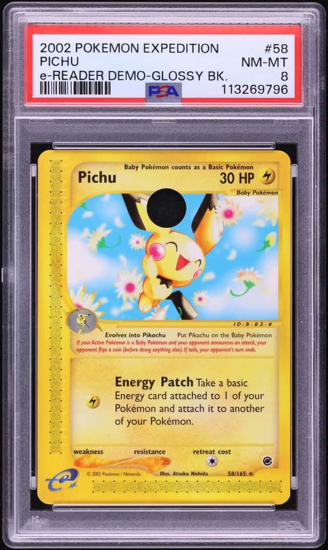 2002 Pokemon Expedition E-Reader Demo Glossy Back Pichu #58 PSA 8 NM-MT