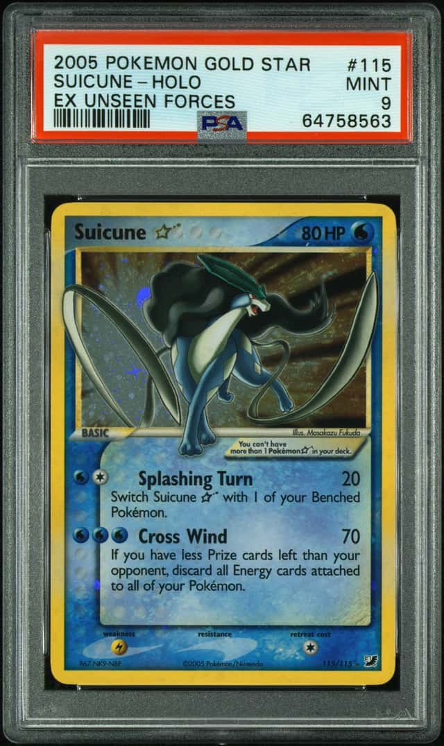2005 Pokemon EX Unseen Forces Holo Suicune Gold Star #115 PSA 9 MINT