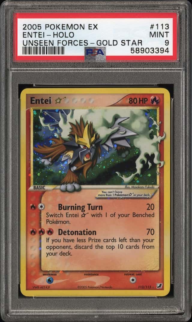2005 Pokemon EX Unseen Forces Holo Entei Gold Star #113 PSA 9 MINT