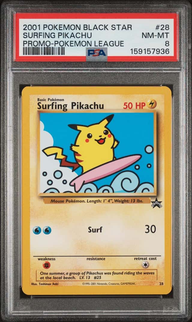 POKEMON SURFING PIKACHU 2001 PBS #28 LEAGUE PSA 8