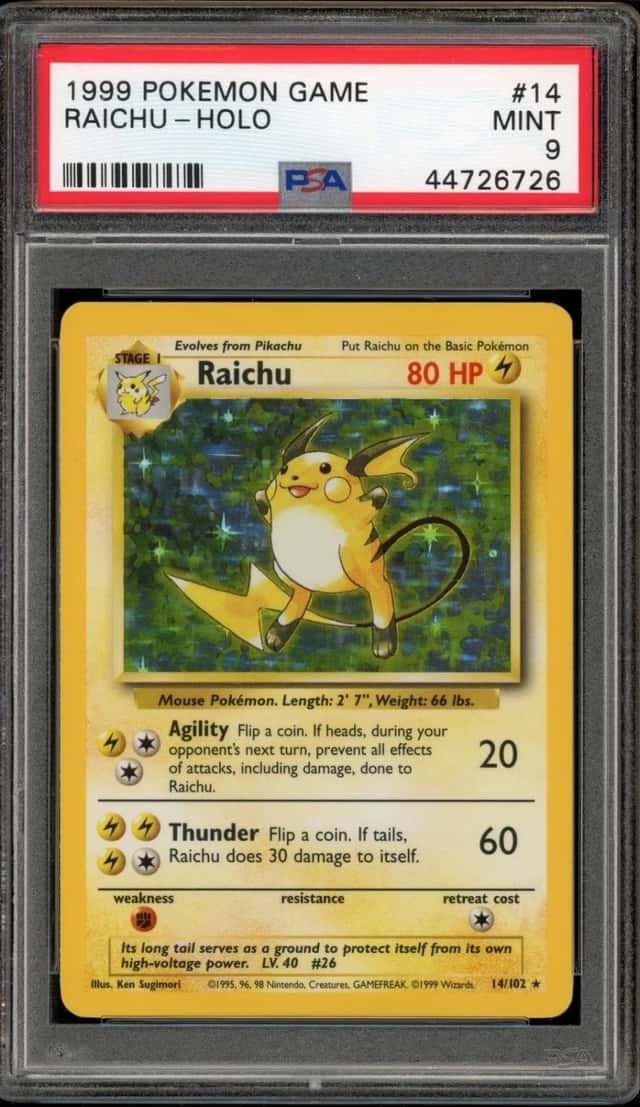 Pokemon Raichu Holo Base Set Unlimited 14/102 PSA 9 Mint