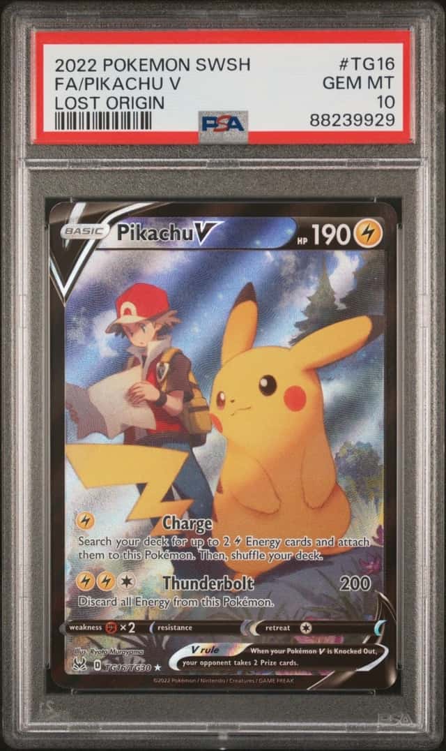 2022 POKEMON SWORD & SHIELD LOST ORIGIN #TG16 FULL ART/PIKACHU V PSA 10