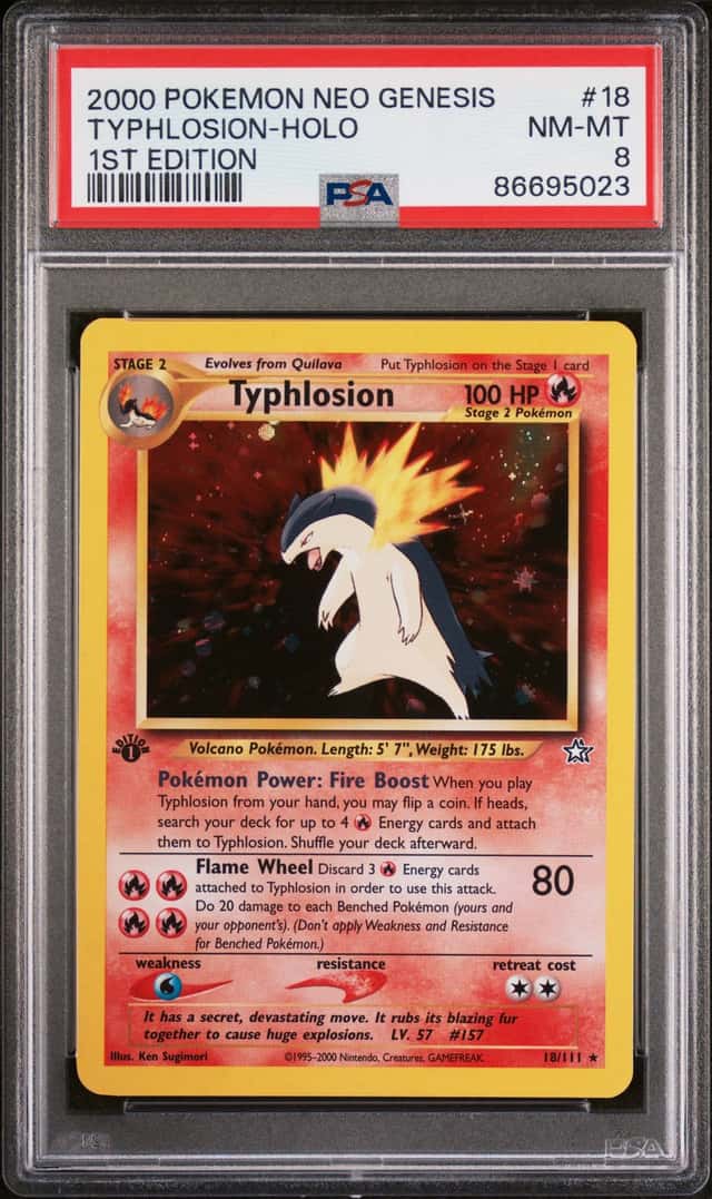 Pokemon TCG 2000 Neo Genesis Typhlosion 1st Edition Holo 18/111 PSA 8