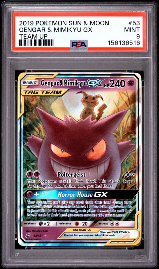 Pokemon PSA 9 Gengar & Mimikyu GX Holo 2019 053/181 Team Up English