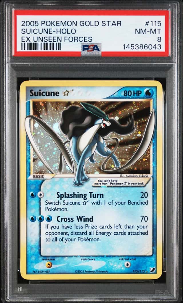 2005 Pokemon Gold Star Ex Unseen Forces #115 Suicune - Holo PSA 8 NM-MT
