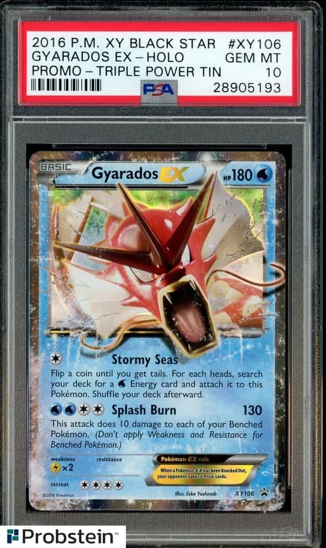 2016 POKEMON XY BLACK STAR PROMO XY106 GYARADOS EX PROMO-TRIPLE POWER TIN PSA 10