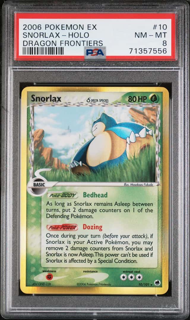 SNORLAX 2006 POKEMON EX DRAGON FRONTIERS HOLO RARE 10/101 GRADED PSA 8 NM-MT