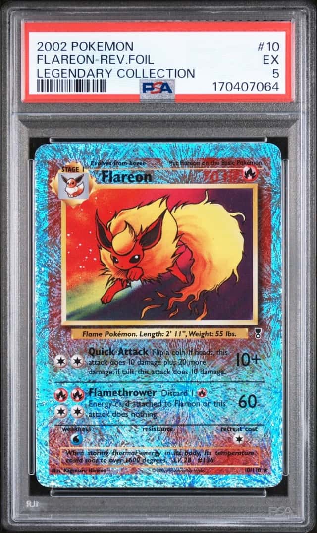 2002 POKEMON LEGENDARY COLLECTION #10 FLAREON-REVERSE FOIL PSA 5