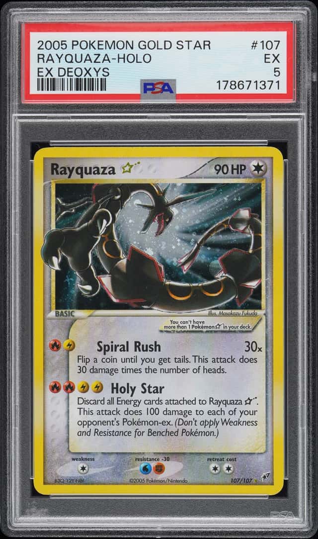 2005 POKEMON EX DEOXYS GOLD STAR #107 RAYQUAZA-HOLO PSA 5
