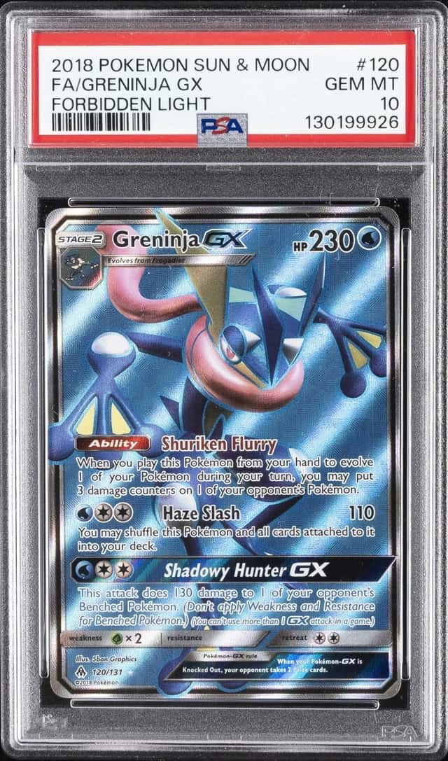 2018 POKEMON SUN & MOON FORBIDDEN LIGHT #120 FULL ART/GRENINJA GX PSA 10