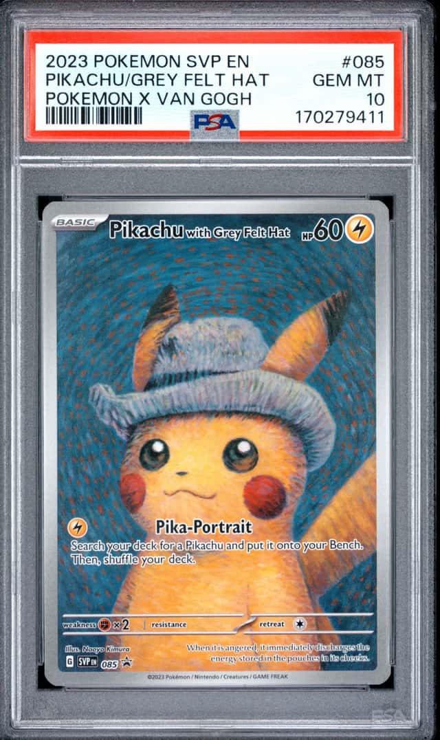 2023 POKEMON SVP EN-SV POKEMON X VAN GOGH #085 PIKACHU WITH GREY FELT HAT PSA 10