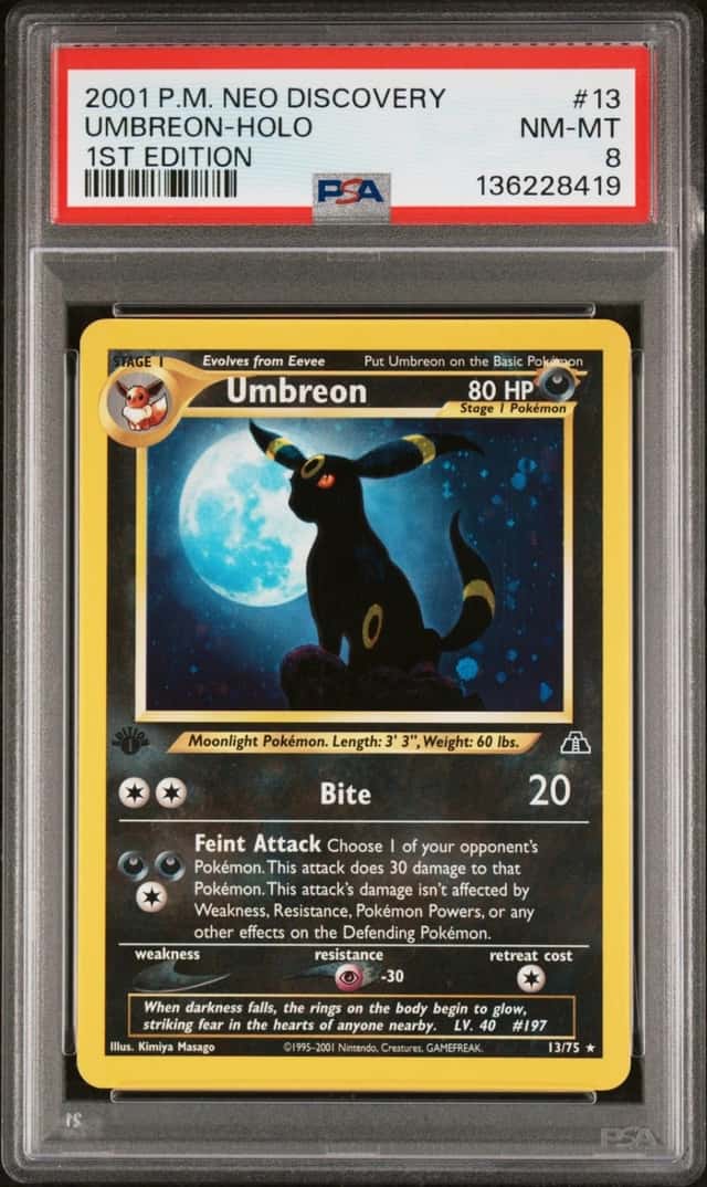 2001 POKEMON NEO DISCOVERY 1ST EDITION #13 UMBREON-HOLO PSA 8