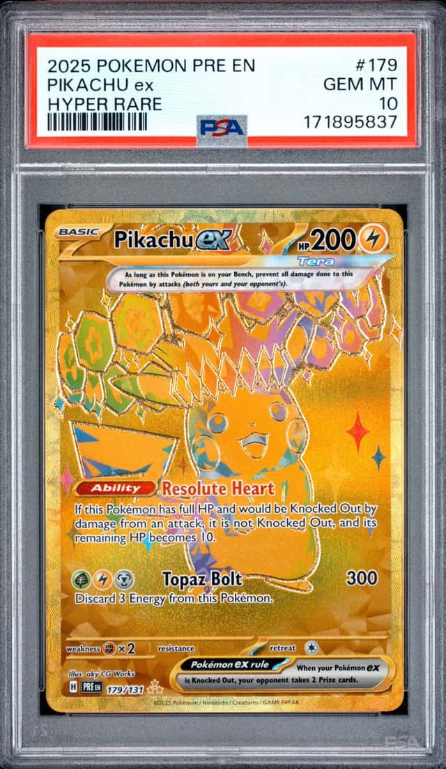 2025 POKEMON PRE EN-PRISMATIC EVOLUTIONS HYPER RARE #179 PIKACHU EX PSA 10
