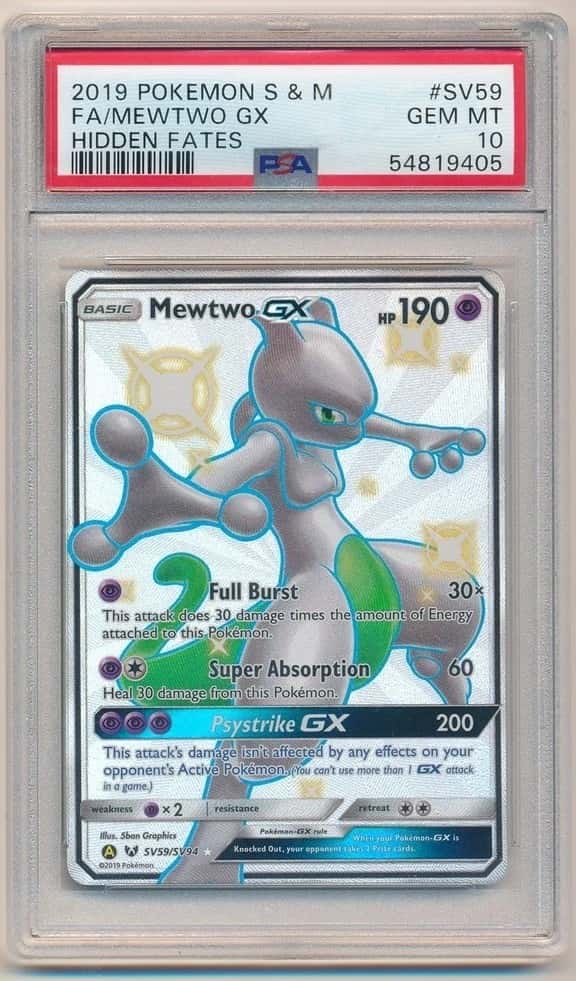 MEWTWO GX 2019 POKEMON S & M FULL ART HIDDEN FATES #SV59 PSA 10 GEM MINT