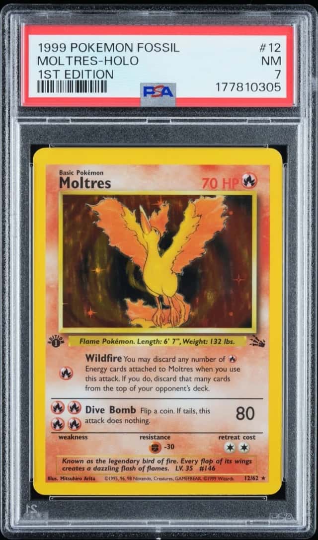 1999 Pokemon Moltres 12/62 Fossil Holo 1st Edition - PSA 7