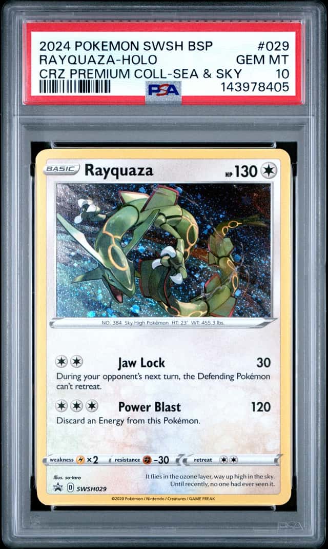 RAYQUAZA 2024 POKEMON CRZ EN PREMIUM COLL SEA & SKY #029 BSP HOLO PSA 10 Q3963-7