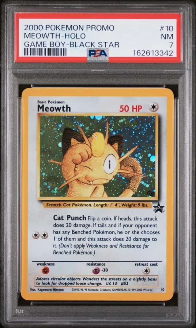 2000 POKEMON PROMO BLACK STAR GAME BOY #10 MEOWTH-HOLO PSA 7