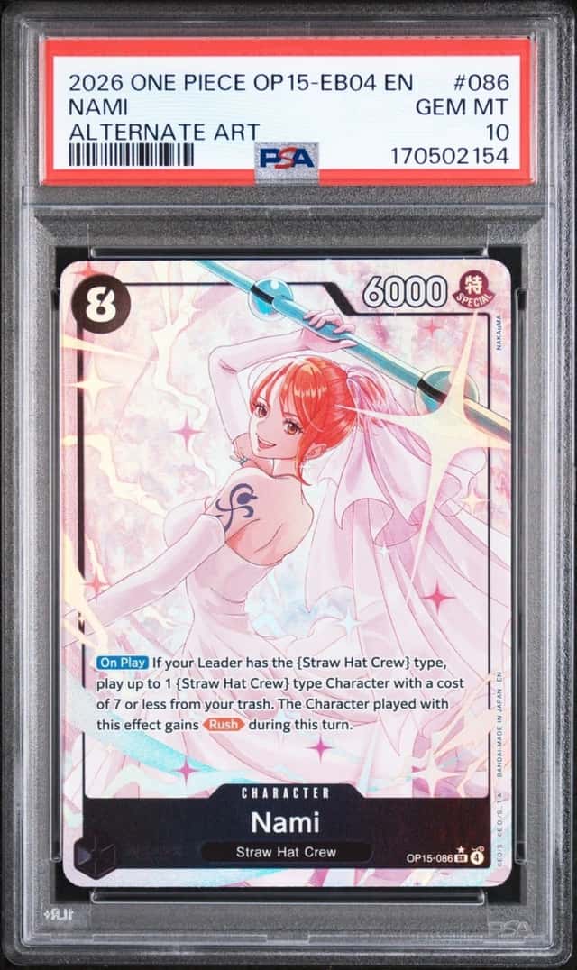 2026 ONE PIECE OP15-EB04-ADVENTURE ON KAMI'S ISLAND ALTERNATE ART NAMI PSA 10