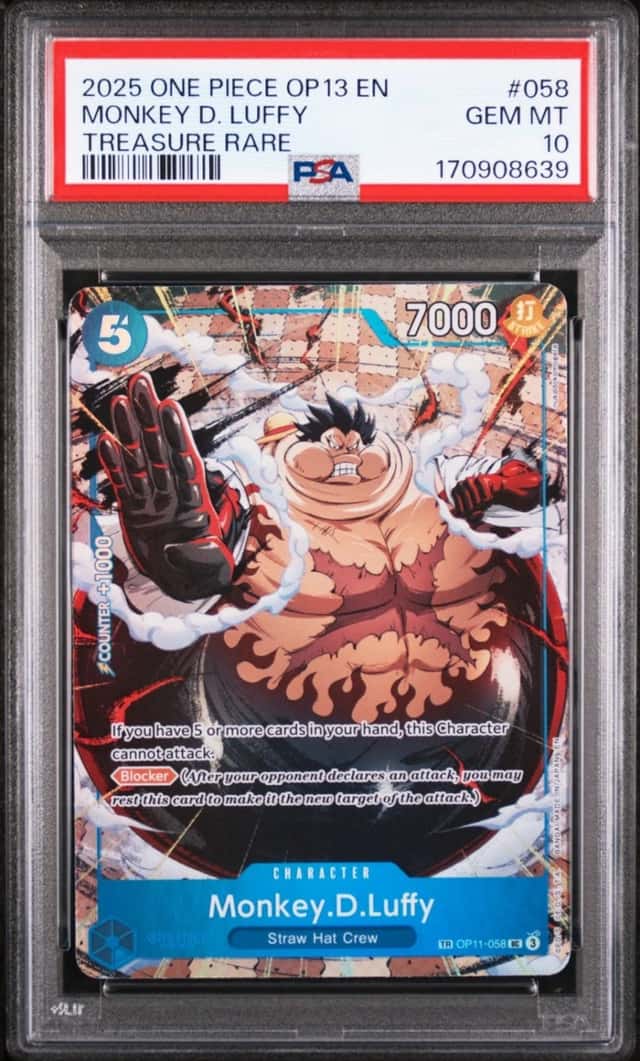 2025 ONE PIECE OP13-CARRYING ON HIS WILL TREASURE RARE MONKEY D. LUFFY PSA 10