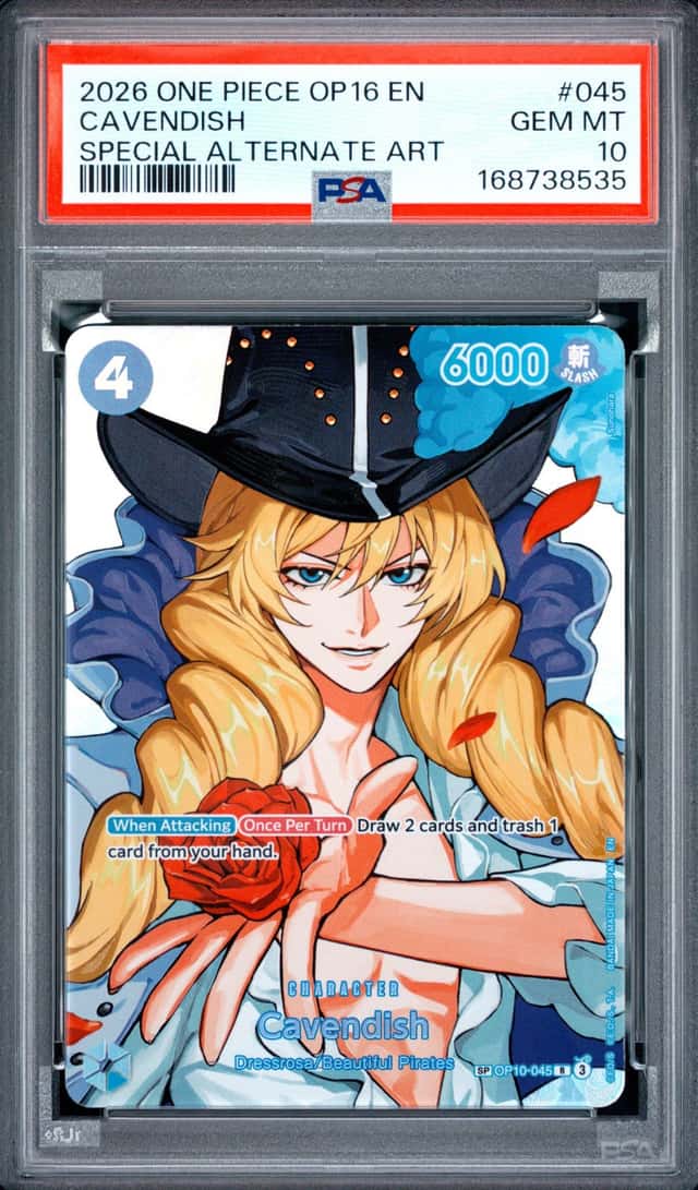 2026 ONE PIECE OP16-THE TIME OF BATTLE SPECIAL ALTERNATE ART CAVENDISH PSA 10