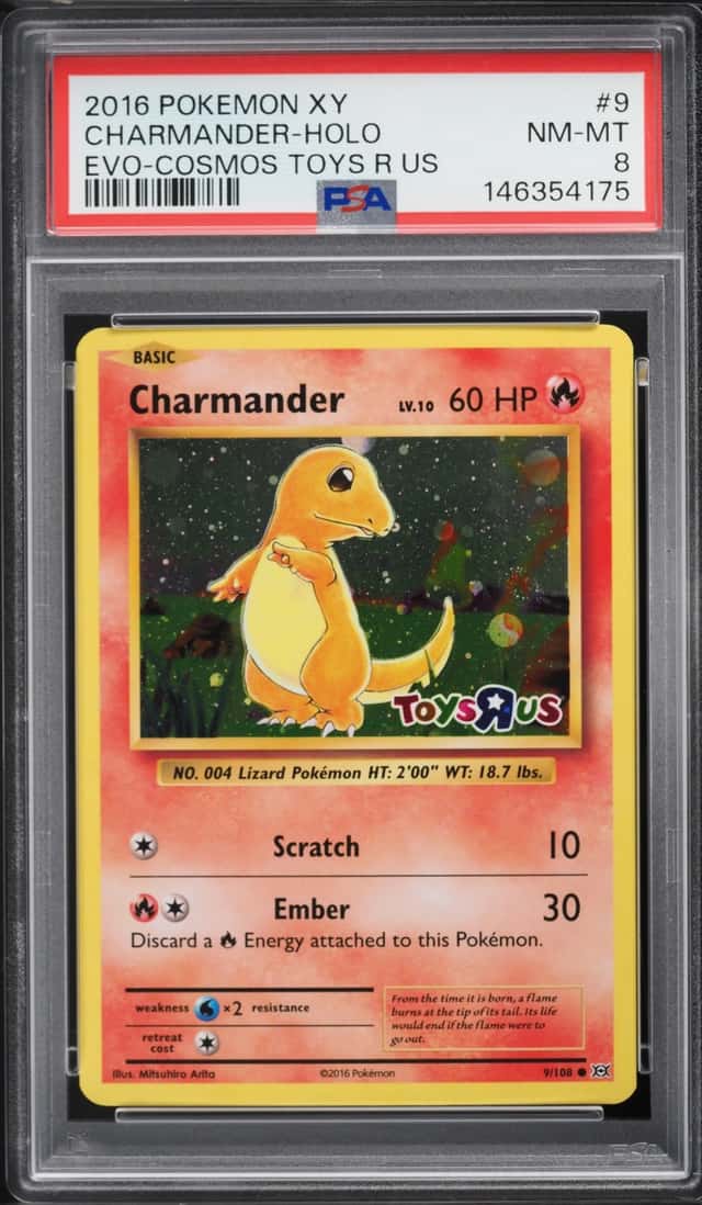 2016 Pokemon XY Evolutions Toys R Us Cosmos Holo Charmander #9 PSA 8 NM-MT