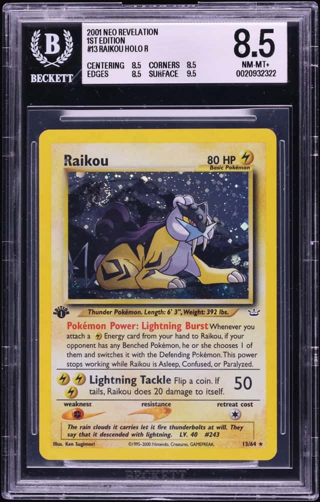2001 Pokemon Neo Revelation 1st Edition Holo Raikou #13 BGS 8.5 NM-MT+