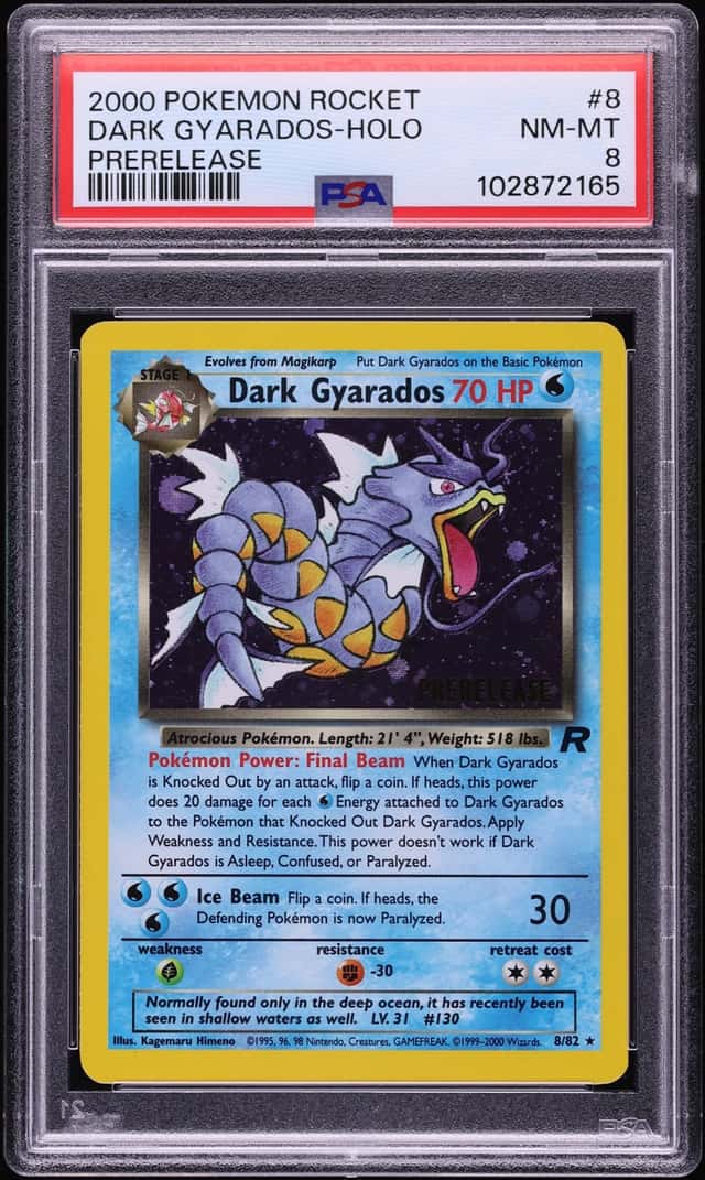 2000 Pokemon Team Rocket Prerelease Holo Dark Gyarados #8 PSA 8 NM-MT