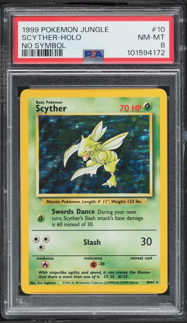 1999 Pokemon Jungle No Symbol Holo Scyther #10 PSA 8 NM-MT