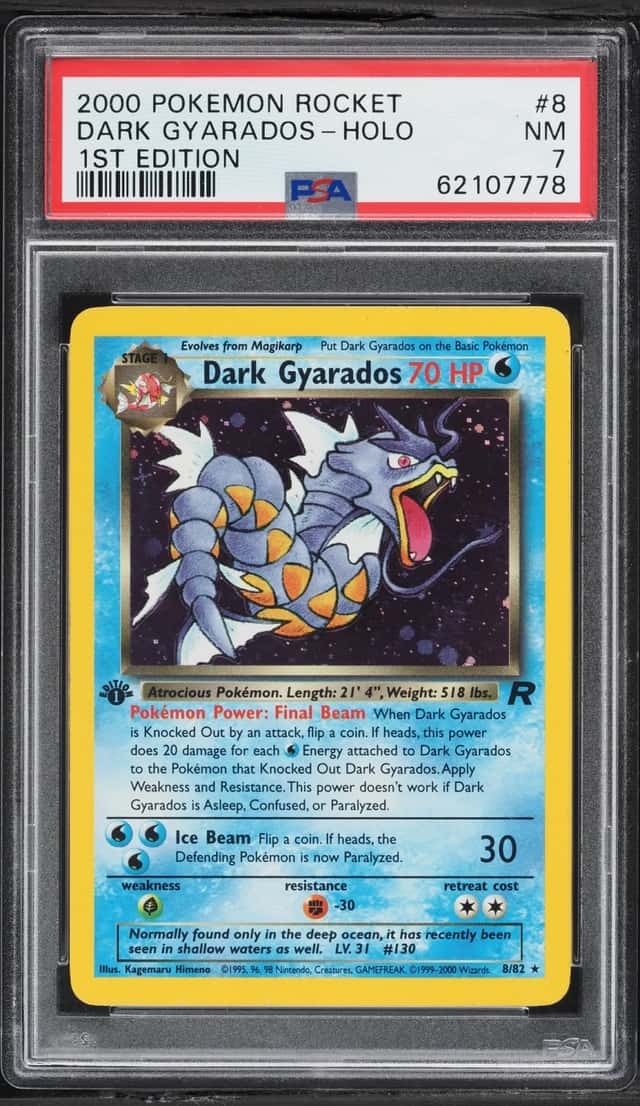 2000 Pokemon Team Rocket 1st Edition Holo Dark Gyarados #8 PSA 7 NRMT