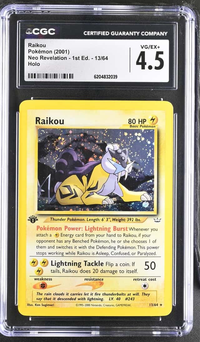 2001 Pokemon Neo Revelation 1st Edition Holo Raikou #13 CGC 4.5 VGEX+