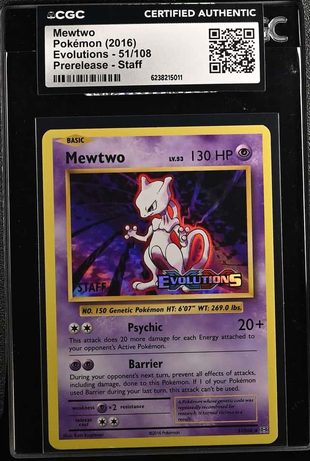 2016 Pokemon XY Evolutions Prerelease Staff Mewtwo #51 CGC AUTH