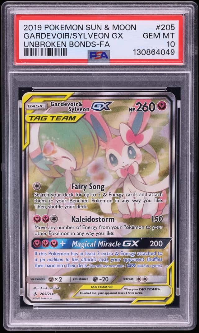2019 Pokemon Sun & Moon Unbroken Bonds Alt Art Gardevoir & Sylveon GX #205 PSA 10 GEM MINT